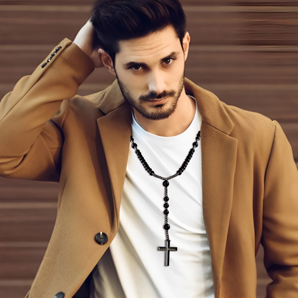 Vnox Vòng cổ Đá Hematite Màu Đen Hình Thánh Giá Cho Nam Nữ