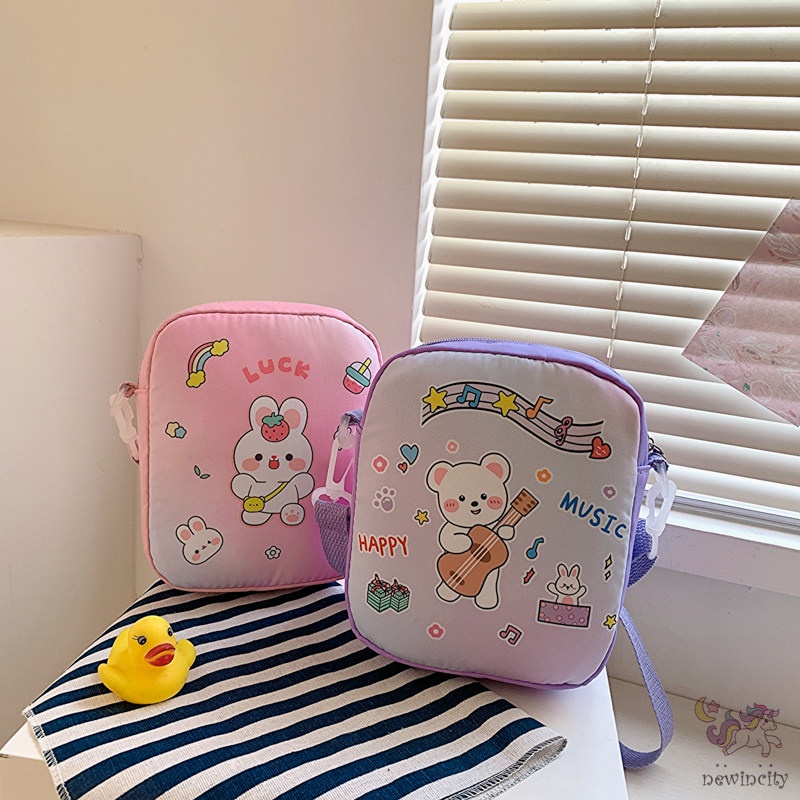 Túi Đeo Chéo Vải Canvas In Họa Tiết Gấu Hoạt Hình Trọng Lượng Nhẹ Phong Cách Hàn Quốc Thời Trang Mùa Hè Cho