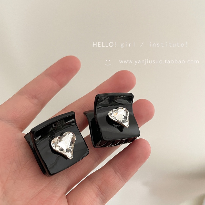 Kẹp Tóc Đính Đá Zircon Hình Trái Tim Nhỏ Màu Đen Thời Trang Cho Nữ