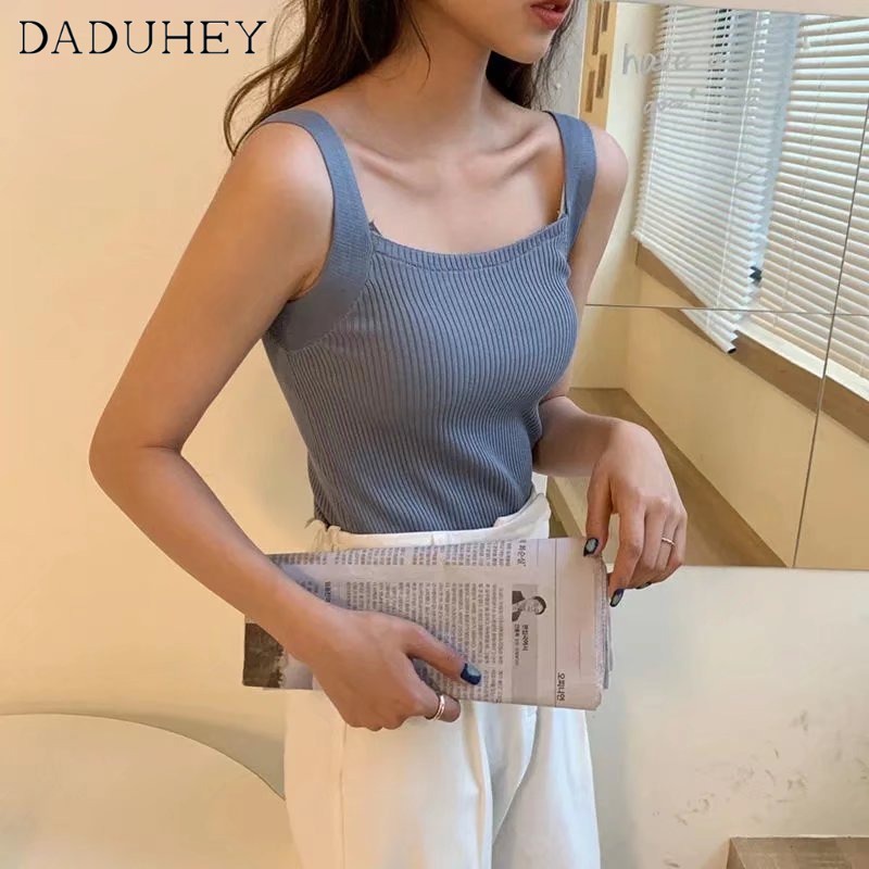 Áo hai dây DADUHEY dệt kim co dãn màu trơn thời trang Hàn Quốc 2023