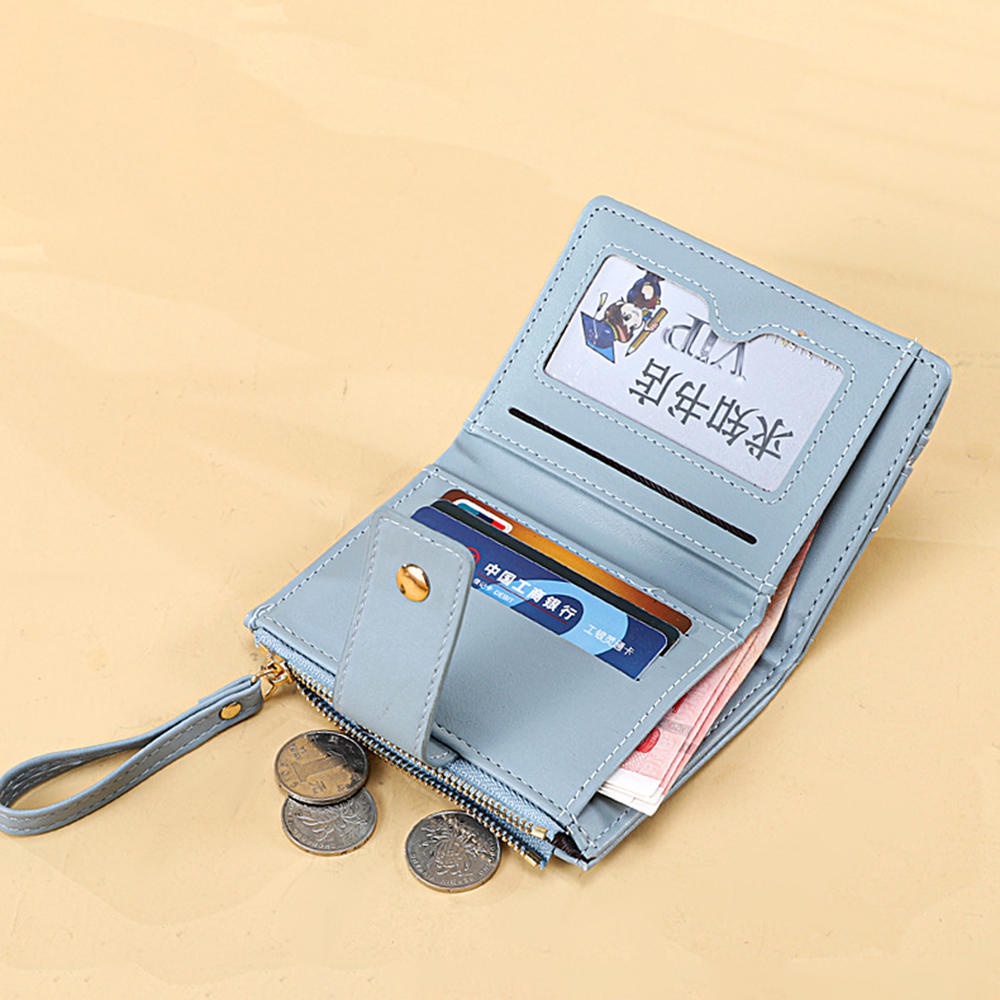 Ví Da PU Ngắn Đựng Thẻ / Tiền Xu Có Khóa Kéo Thời Trang Cho Nữ