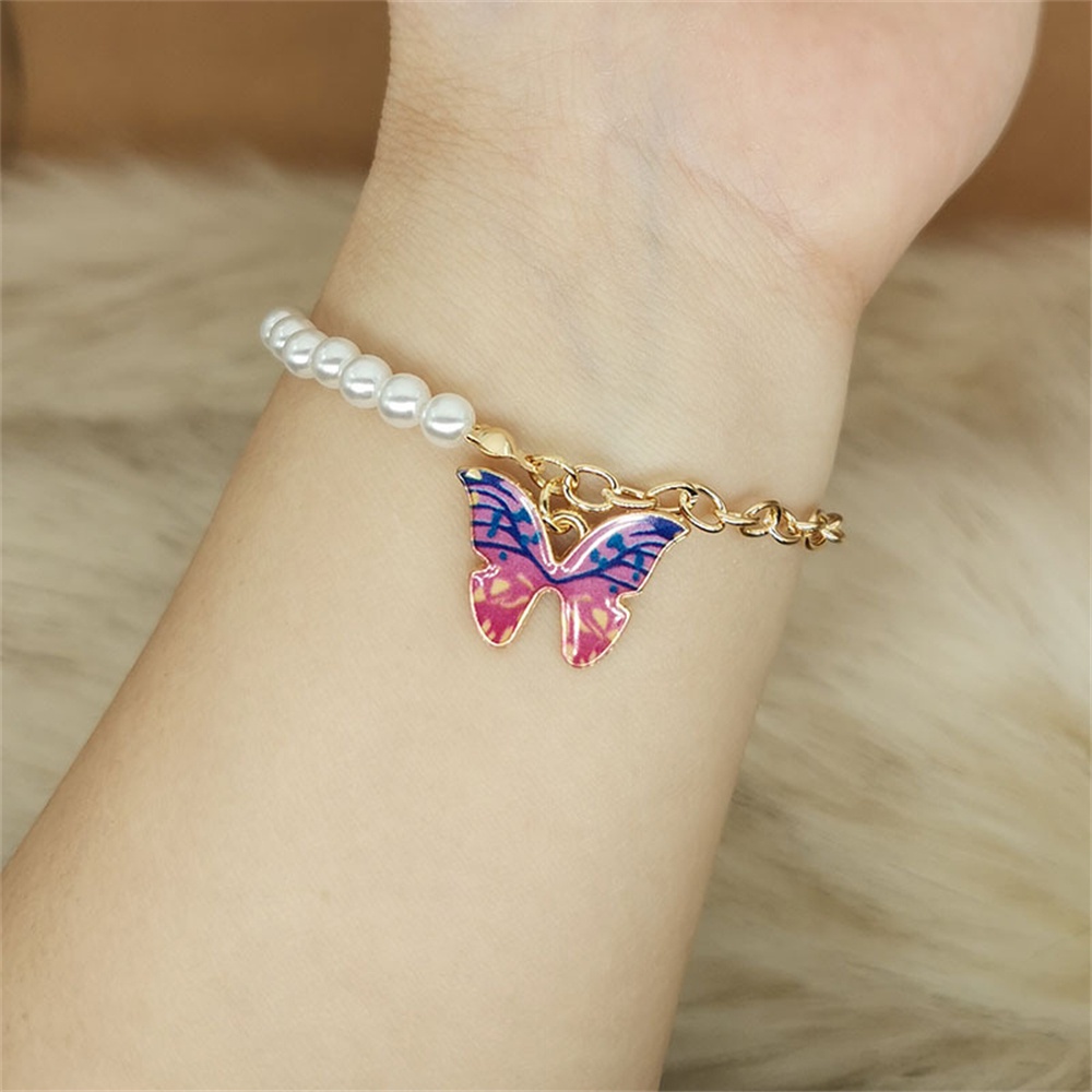 Vòng Tay Chuỗi Hạt Ngọc Trai Mặt Hình Bướm Nhiều Màu Thời Trang Cho Nữ