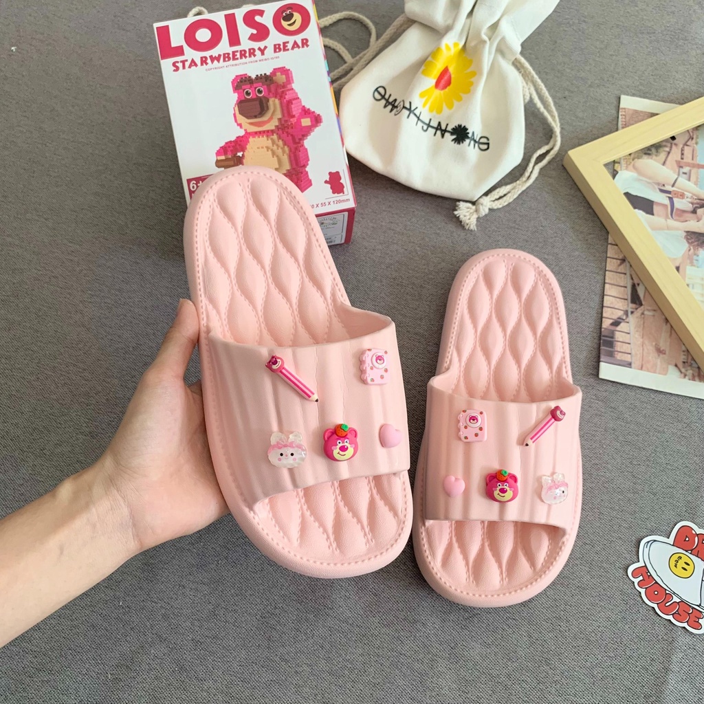 JY065-C13  -dép cao su chất EVA siêu nhẹ nữ, đế chống trơn trượt phối charm hoạt hì