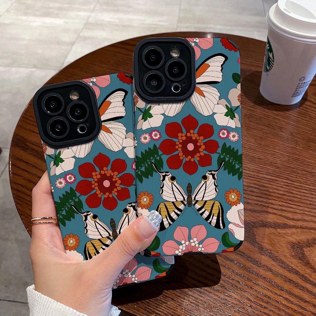 Ốp Điện Thoại Da Cừu Phối Silicon Bảo Vệ Lens Hình Hoa Bướm IPhone 14 Promax 13 6 6s 7 8 Plus 11 12 13 14 Pro Promax