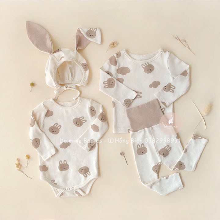 Body suit dài tay tặng kèm tai thỏ xinh xắn phong cách Hàn quốc cho em bé trao bé gái sơ sinh từ 3-18 tháng nặng 4-11kg
