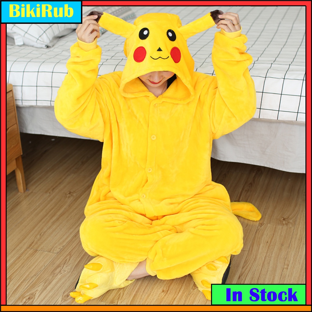 Kigurumi Bộ Đồ Ngủ Tay Dài In Họa Tiết Hoạt Hình Pikachu Stitch Dễ Thương Cho Nam Và Nữ