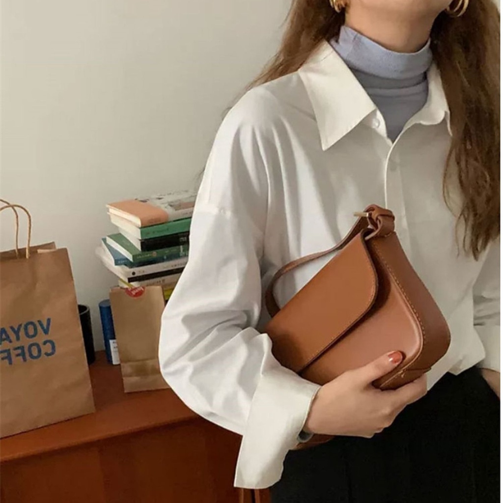 Áo sơ mi SUXI tay dài dáng rộng thiết kế đơn giản thời trang mùa xuân cho nữ