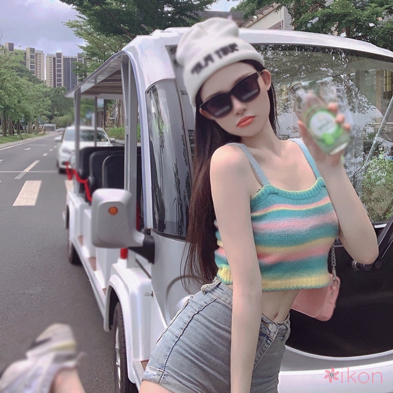 Women's Suspenders Korean Style Tank Top Slim Sweet Knitted  Striped Camisole