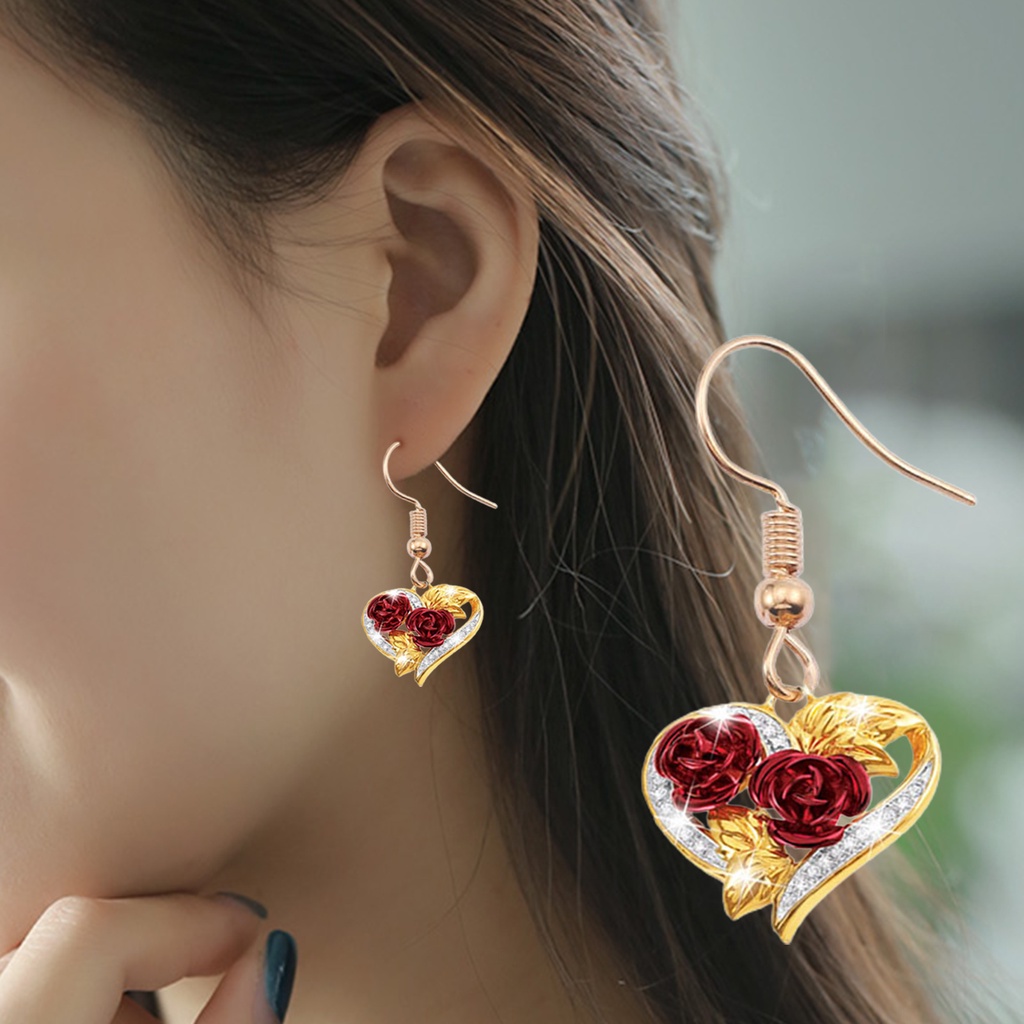 1 Bộ Vòng cổ + Bông Tai Mạ Điện Hình Trái Tim Đính Đá Sang Trọng Cho Nữ