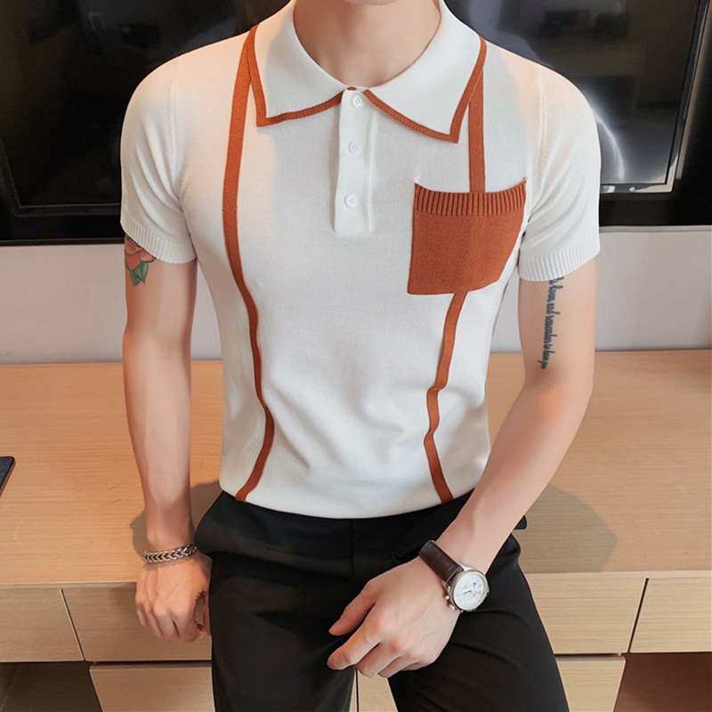 Incerun Áo Thun Tay Ngắn Có Cổ Phối Màu Tương Phản Đa Bảng Điều Khiển