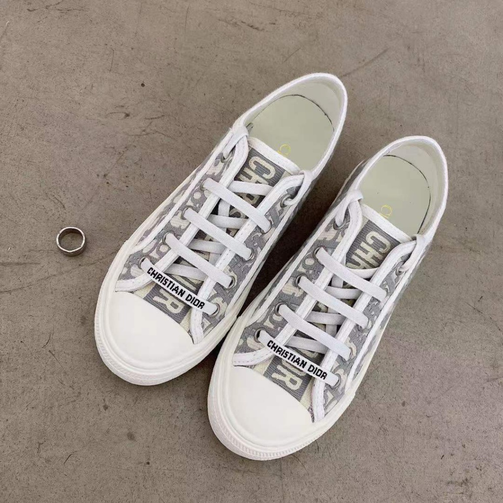 0XQQ DIOR letter printing embroidery 2023 new spring canvas shoes all-match flat white shoes presbyopic board shoes for women