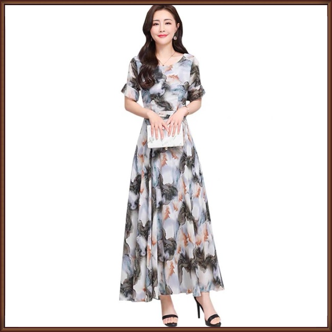 Đầm Hoa Cổ Tròn Tay Loe Thời Trang Mùa Hè Dành Cho Nữ