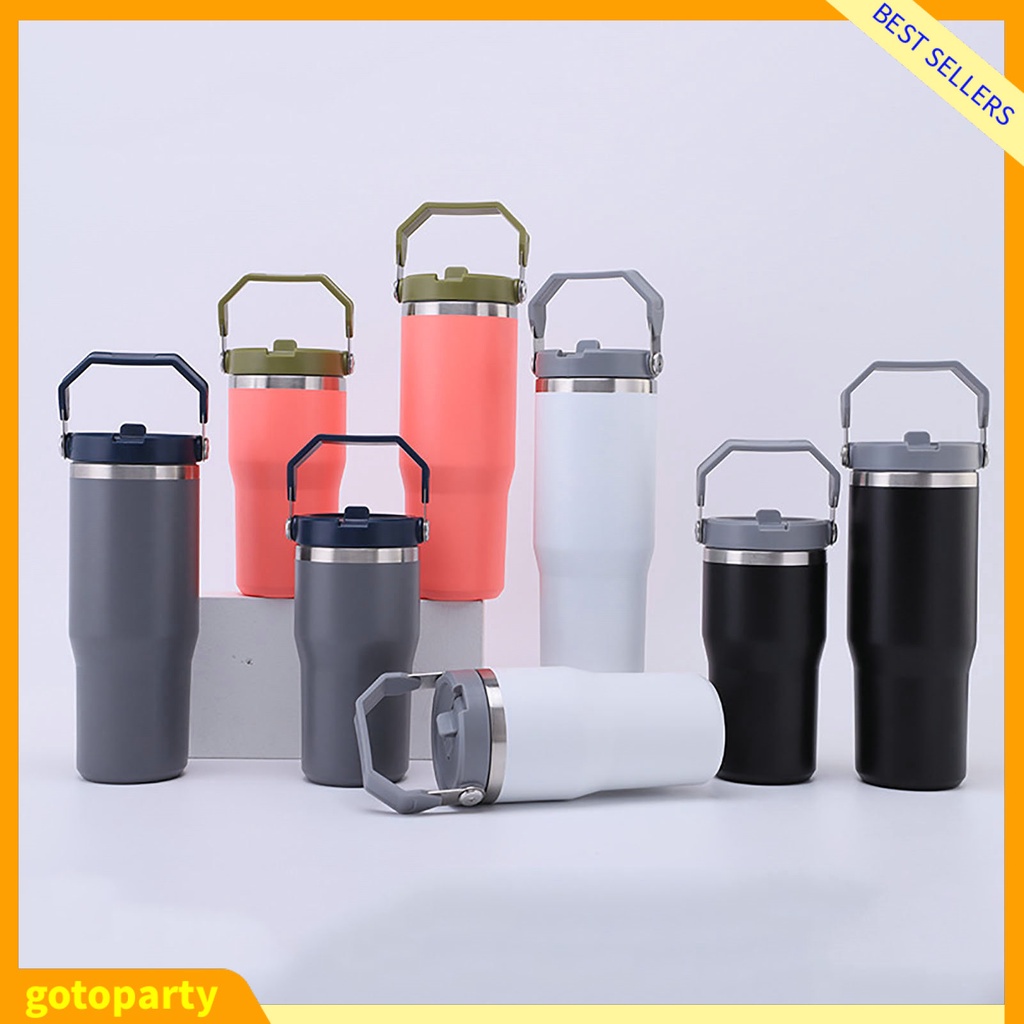 Bình Nước Giữ Nhiệt 600 / 900ml Bằng Inox Có Tay Cầm Và Ống Hút Tiện Dụng Mang Theo Du Lịch