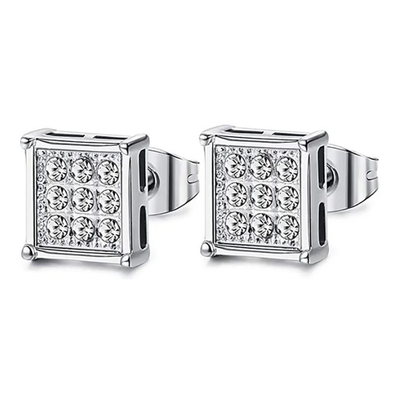 Bông Tai Nam Vuông Đính Đá Nhân Tạo Titan Ko Đen TT4633 - 1 Cặp