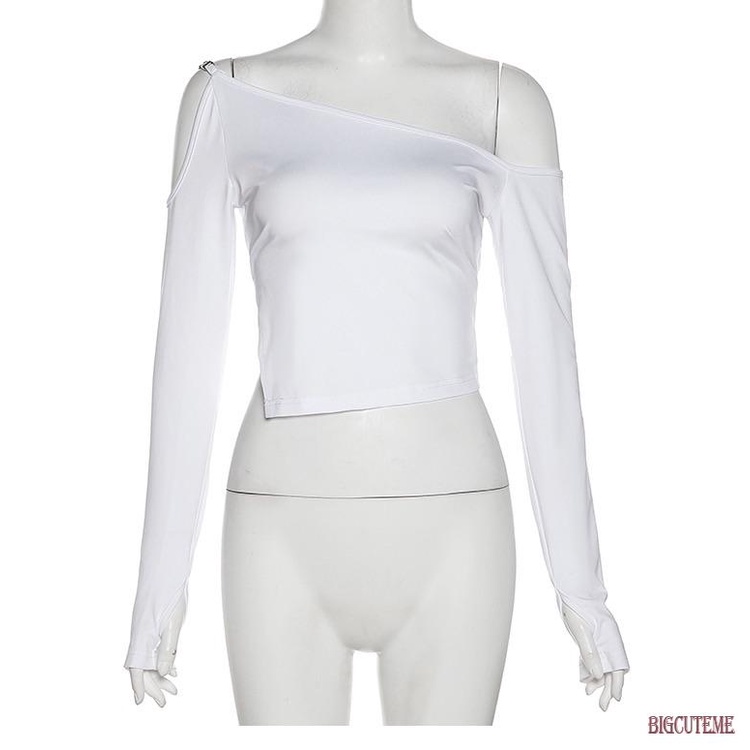 Áo Croptop Trễ Vai Tay Dài Màu Trơn Xẻ Tà Thời Trang Cho Nữ