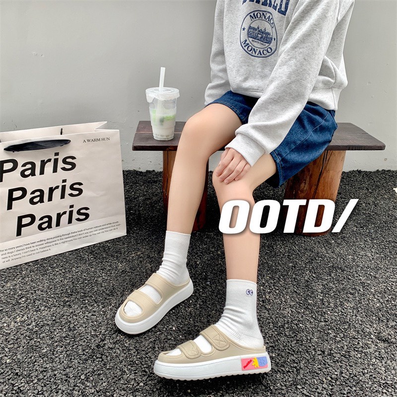 Tăng 1 sz Dép Sandal Nhựa Dẻo 2 Quai Đế Cao 3Cm Đế Mix Màu Phong Cách Năng Động G193