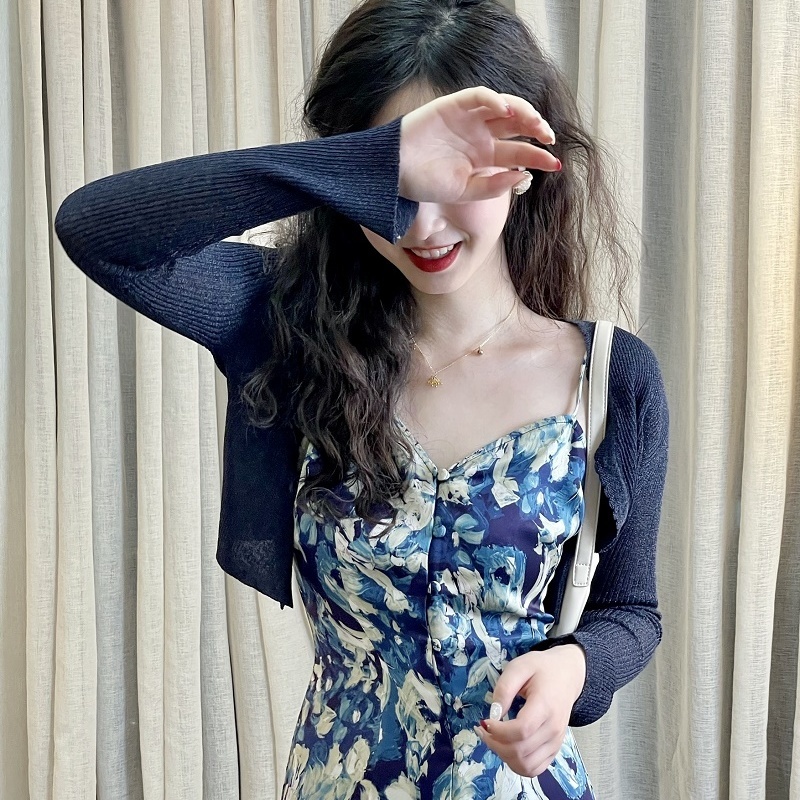 [M &amp; E] Áo Khoác Cardigan Dệt Kim Tay Dài Chống Nắng Màu Trắng Nhẹ Nhàng Dễ Phối Đồ Phong Cách Retro 2023 Phong Cách Mới 075