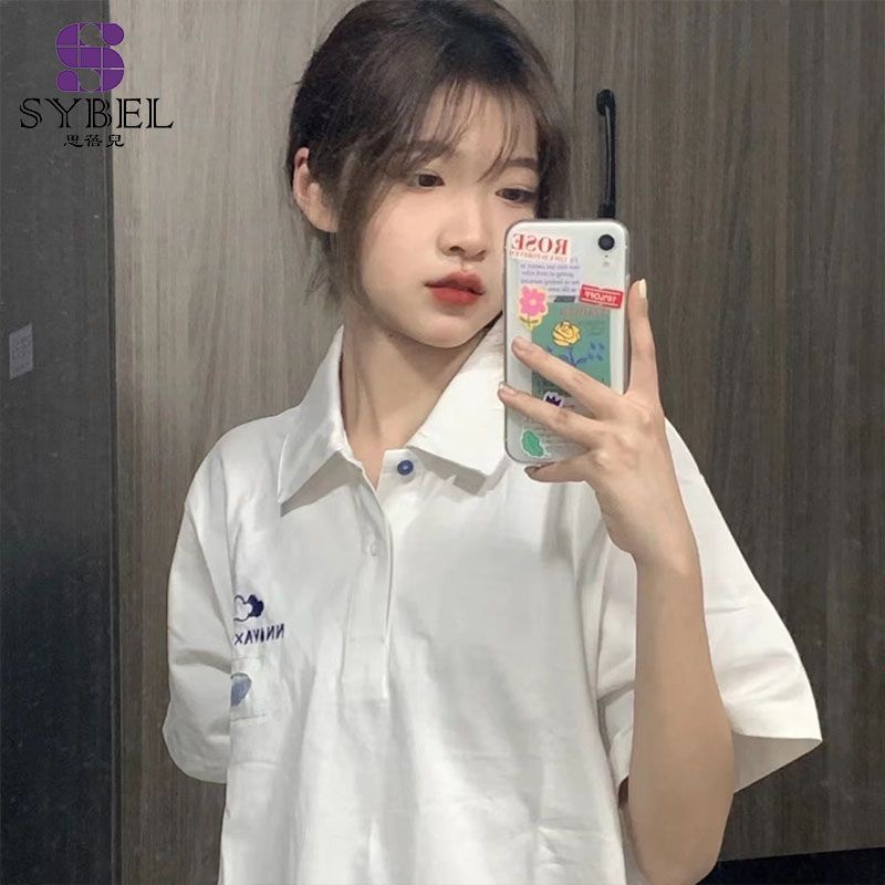 Áo polo Tay Ngắn Dáng Rộng Thiết Kế Mới Thời Trang Mùa Hè Theo Phong Cách Hàn Quốc Cho Nữ