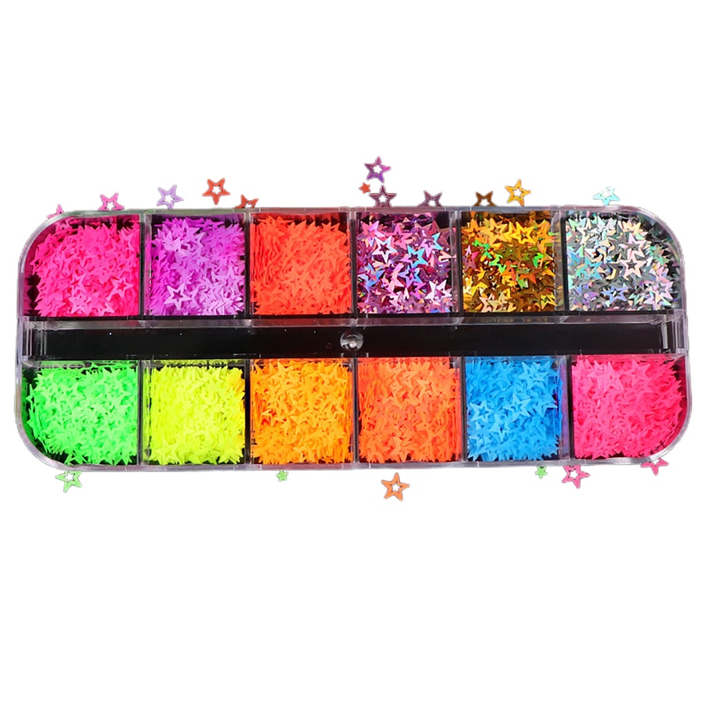 Hộp 12 Ngăn Đựng Hạt Sequin Lấp Lánh Dùng Trang Trí Móng Nghệ Thuật DIY