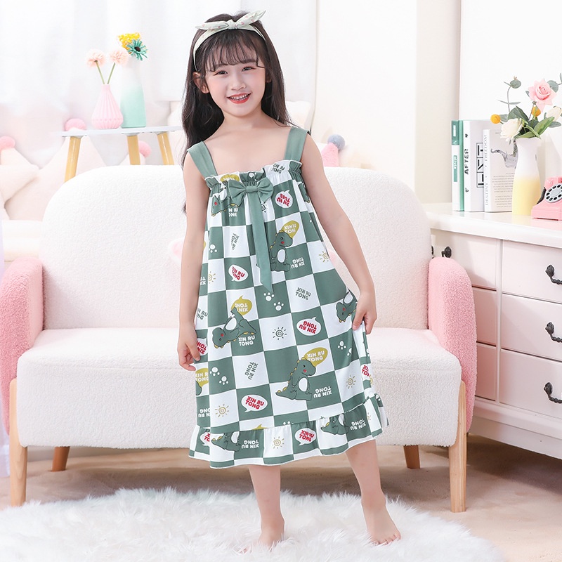 Đầm Ngủ Hai Dây 95-150cm In Họa Tiết Hoạt Hình Dễ Thương Dành Cho Bé Gái