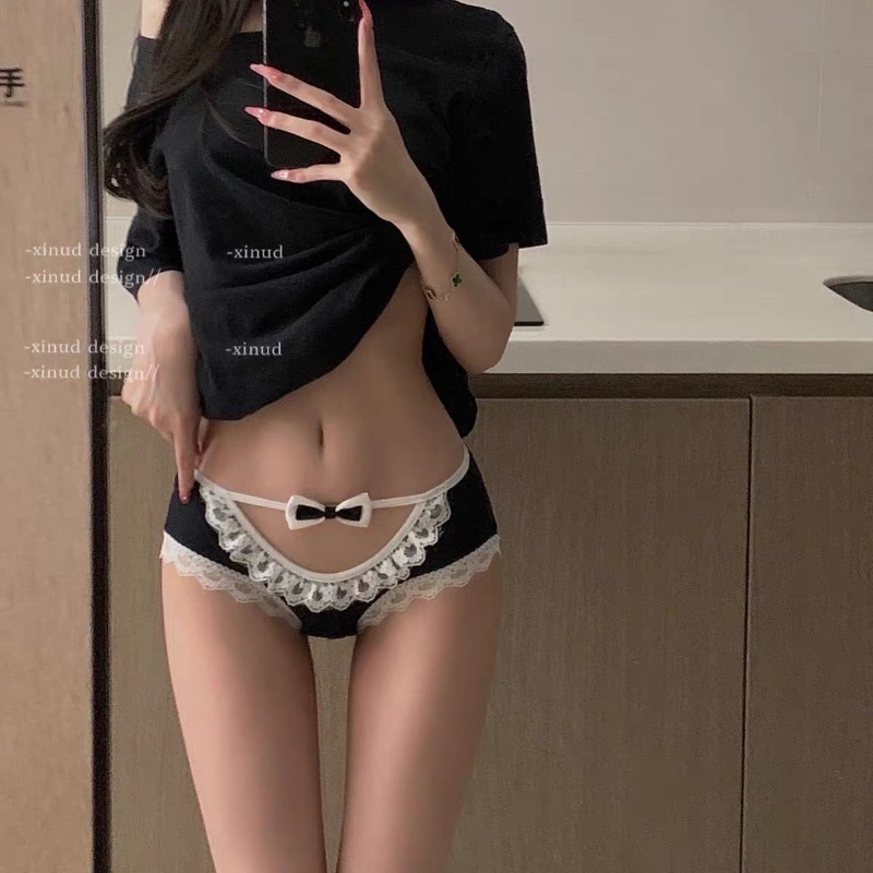 Quần Lót Cotton Lưng Thấp Viền Ren Đính Nơ Gợi Cảm Cho Bạn Gái
