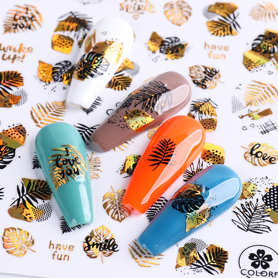 Miếng Dán Trang Trí Móng Tay 3D Màu Vàng Đen Hình Hoa Lá Mùa Thu TRCJ010-018