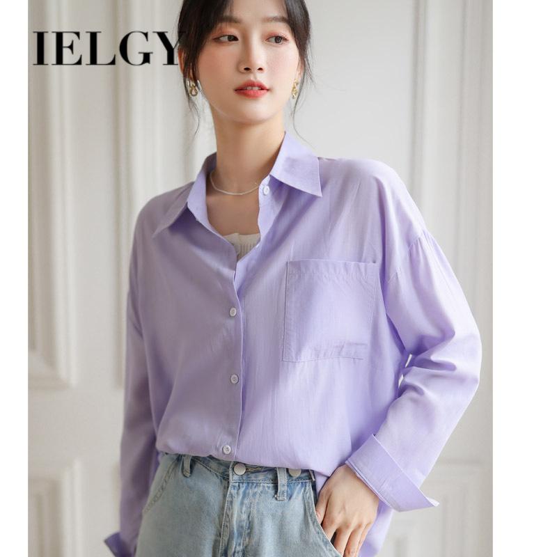 IELGY Áo Sơ Mi Dài Tay Thiết Kế Đơn Giản Thời Trang Hàn Quốc Cho Nữ