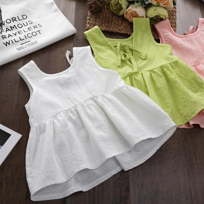 Đầm Sát Nách Vải Lanh Cotton Phong Cách Hàn Quốc Dễ Thương Cho Bé Gái