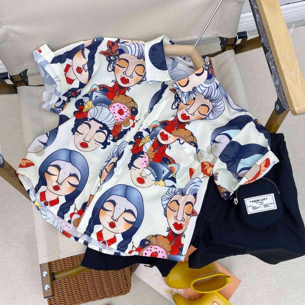 Áo Sơ Mi Tay Ngắn Họa Tiết Hoa Phong Cách Hong Kong Cho Bé