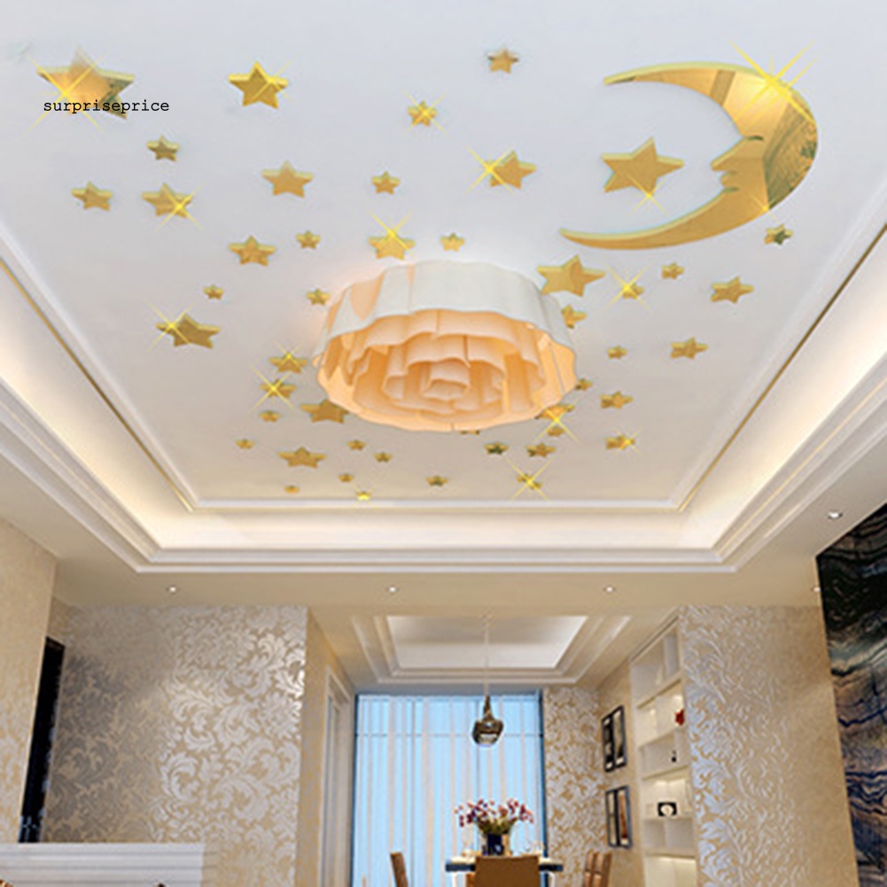 Decal dán tường Bằng Acrylic Với Họa Tiết 3D Hình Mặt Trăng Và Ngôi Sao Dùng Trang Trí Phòng Cho Trẻ