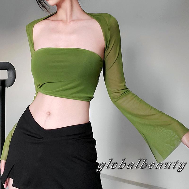 Set Áo Trễ Vai Không Tay 00GB + Áo Lưới Dài Tay Màu Sắc Trơn Dành Cho Nữ