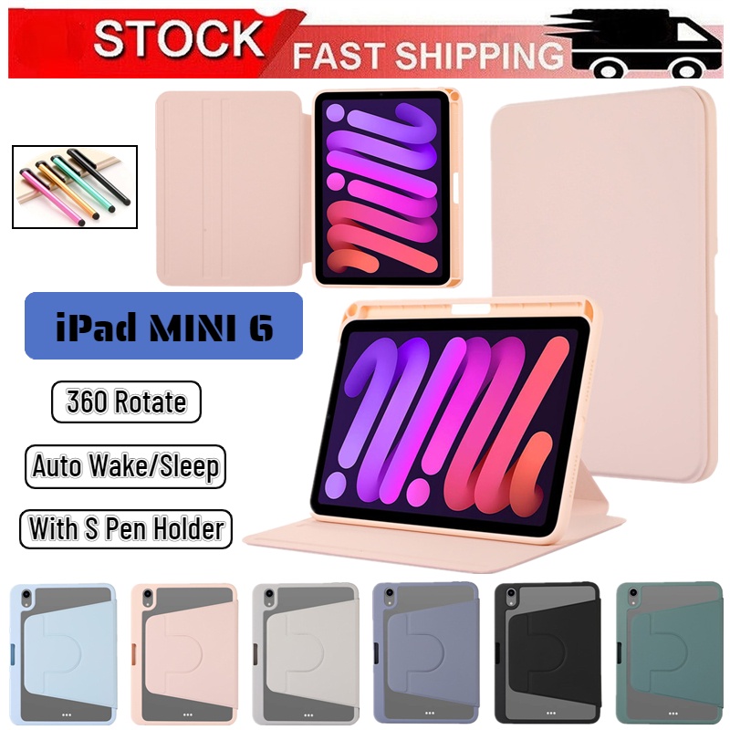 Bao Da Máy Tính Bảng Nắp Lật Chống Rơi 360 Độ Cho iPad Mini 6th Gen 2021 8.3 inch° Vỏ Bọc Bút Thông Minh Có Ngăn Đựng Bút Tiện Dụng