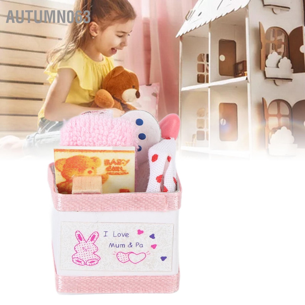 Autumn063 Nhà Búp Bê Hộp Đồ Chơi Cho Bé Màu Hồng Dễ Thương Thu Nhỏ Rổ Kèm 1/12 Phụ Kiện
