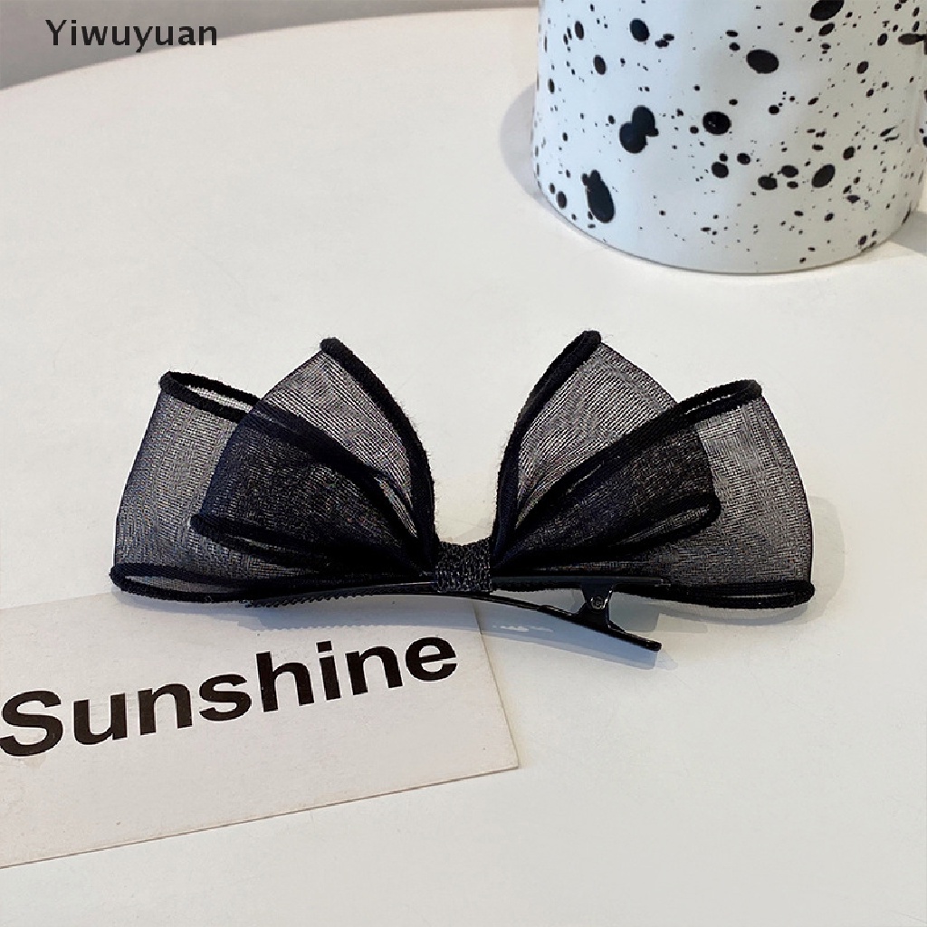 < Yiwuyuan > Kẹp Tóc Nơ Lưới Hai Lớp Phối Ren Màu Đen Thời Trang Nữ 2023