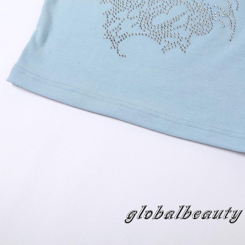 Áo Croptop Trễ Vai Tay Dài Đính Kim Cương Nhân Tạo 00GB