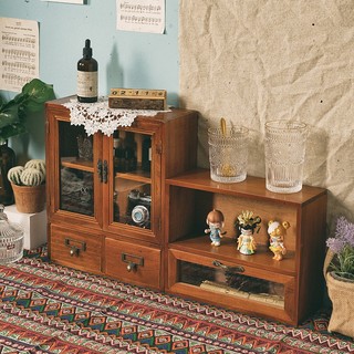 Tủ Gỗ Hai Tầng Trưng Bày Mỹ Phẩm Khô Thoáng Phong Cách Vintage