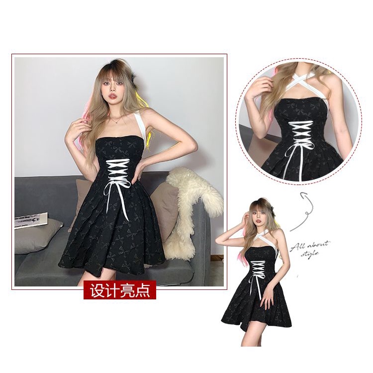 Kisf Đầm Cổ Yếm Buộc Dây Nhấn Eo Thời Trang Cá Tính Ngọt Ngào Cho Nữ