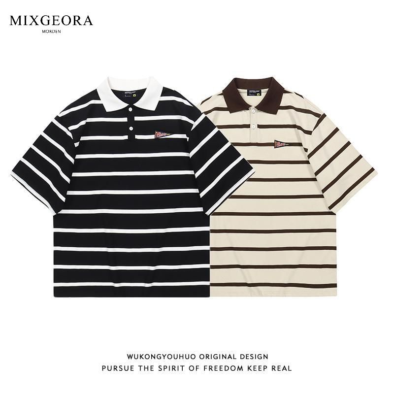 Áo Thun polo Tay Ngắn Dáng Rộng Họa Tiết Kẻ Sọc Phong Cách Nhật Bản Thời Trang Mùa Hè Cho Nam Và Nữ