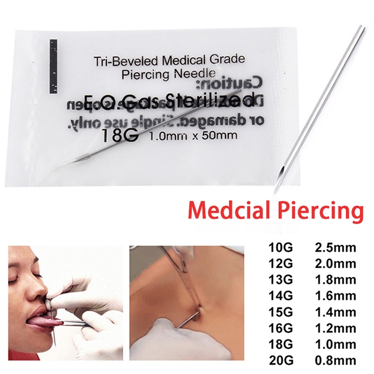 Hộp 100 Kim Xỏ Khuyên Chuyên Nghiệp 12G / 13G / 14G / 15G / 16G / 18G / 20G