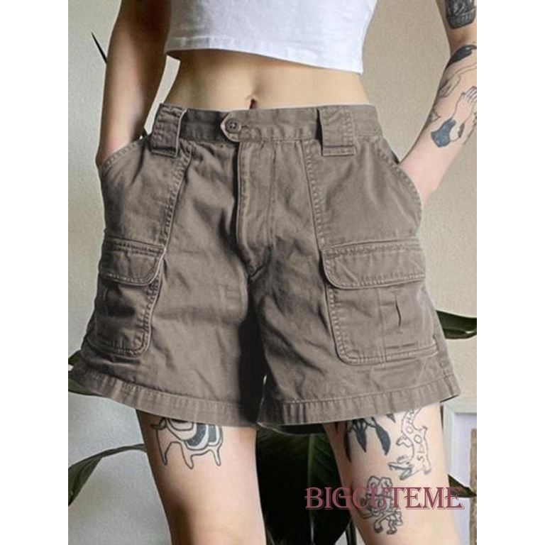 Quần Short Cài Nút Có Túi Màu Trơn Thời Trang Mùa Hè Cho Nữ