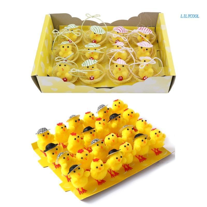 Set 12 / 24 Chú Gà Nhồi Bông Đáng Yêu Trang Trí Bánh Kem