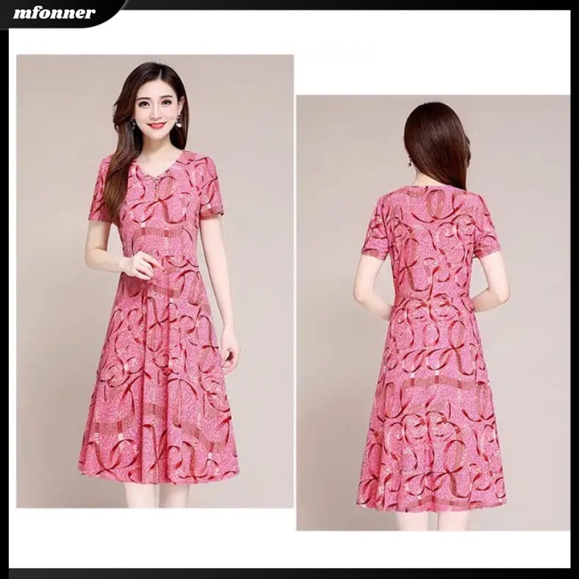 Đầm Hoa Tay Ngắn Cổ Chữ V Thời Trang Dành Cho Nữ