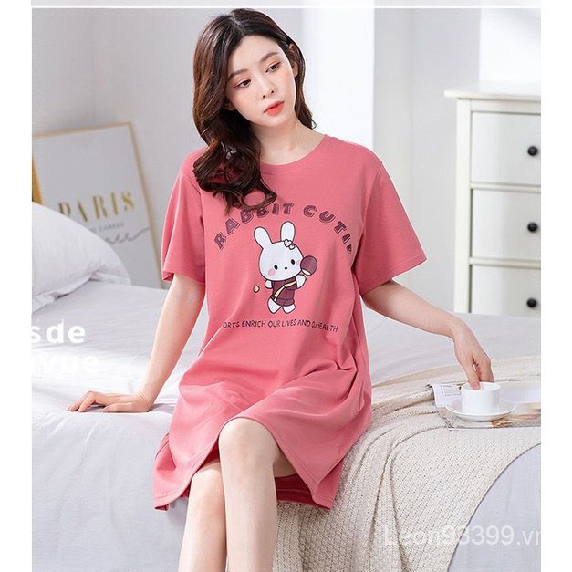 Đầm Ngủ Ngắn Tay Dáng Rộng Phiên Bản Hàn Quốc Cho Phụ Nữ Mang Thai Béo mm Thêm Lớn