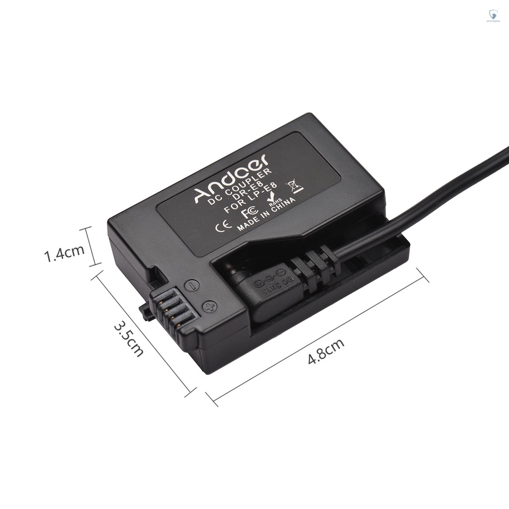 Dây Cáp Pin Andoer PD USB Loại C DR-E8 LP-E8 Thay Thế Chuyên Dụng Cho EOS Rebel T5i T4i T3i T2i Kiss X7 X6 X5 X4 700D 650D 600D 550D