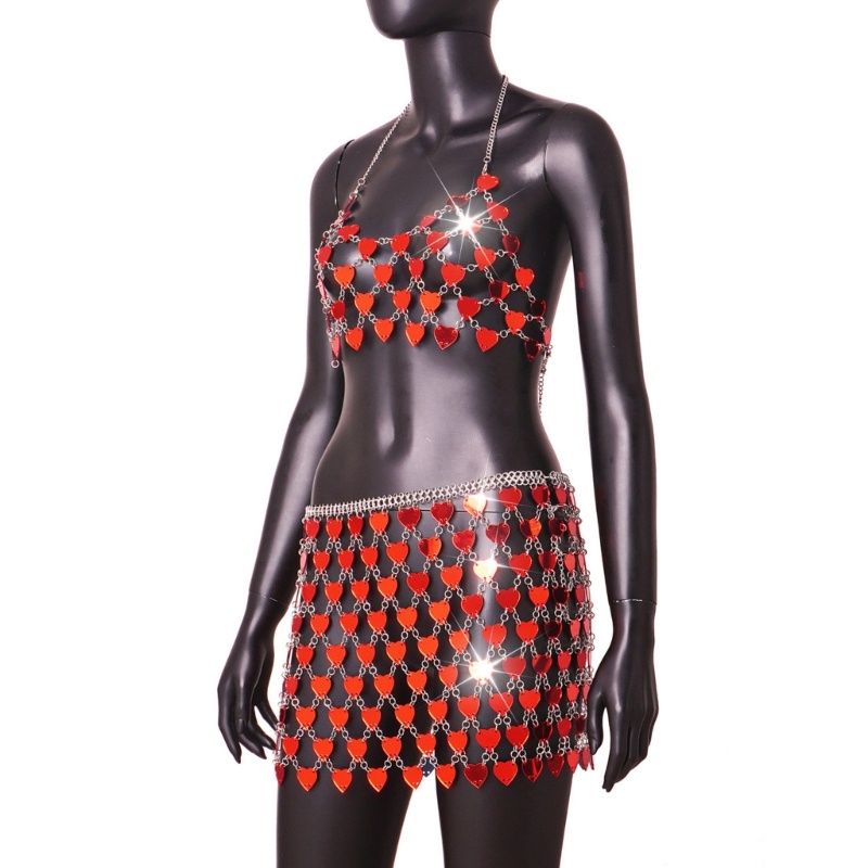 Xiangbao Bộ Áo Ngực Và Chân Váy Tua Rua Đính Kim Sa Hình Trái Tim Cho Nữ