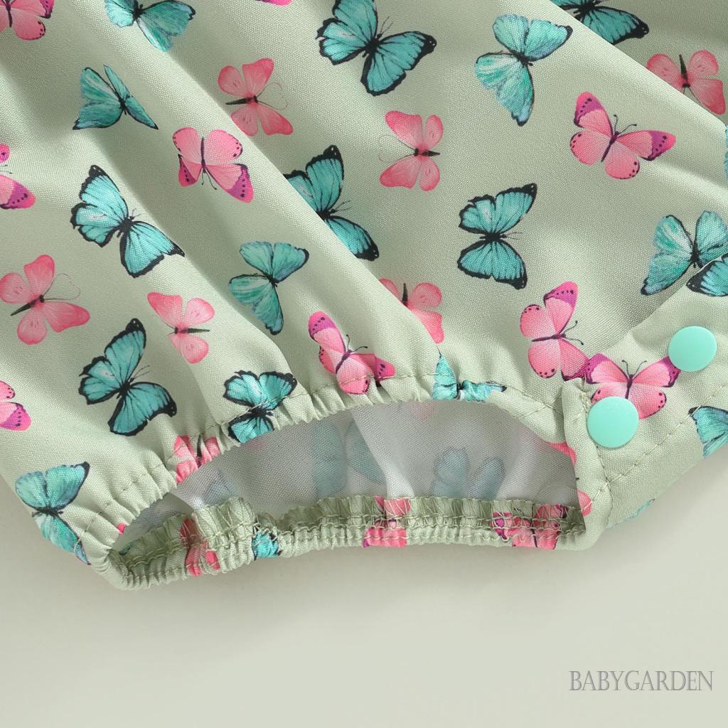 Bộ Áo Liền Quần Sát Nách In Họa Tiết Thỏ / Bướm / Hoa Kèm Băng Đô Xinh Xắn Cho Bé Gái 0-18 Tháng Tuổi