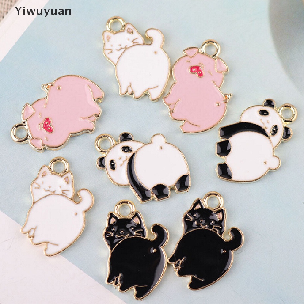 < Yiwuyuan > Set 10 Mặt Dây Chuyền Hợp Kim Tráng Men Hình Lợn / Mèo / Gấu Trúc / Ch Làm Đồ Trang Sức Thủ