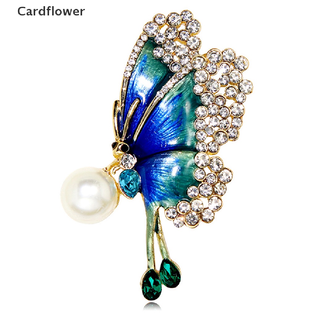&lt; Cardflower &gt; Trâm Cài Áo Hình Bướm Tráng Men Đính Đá Ngọc Trai Thời Trang Cho Nữ Dự Tiệc