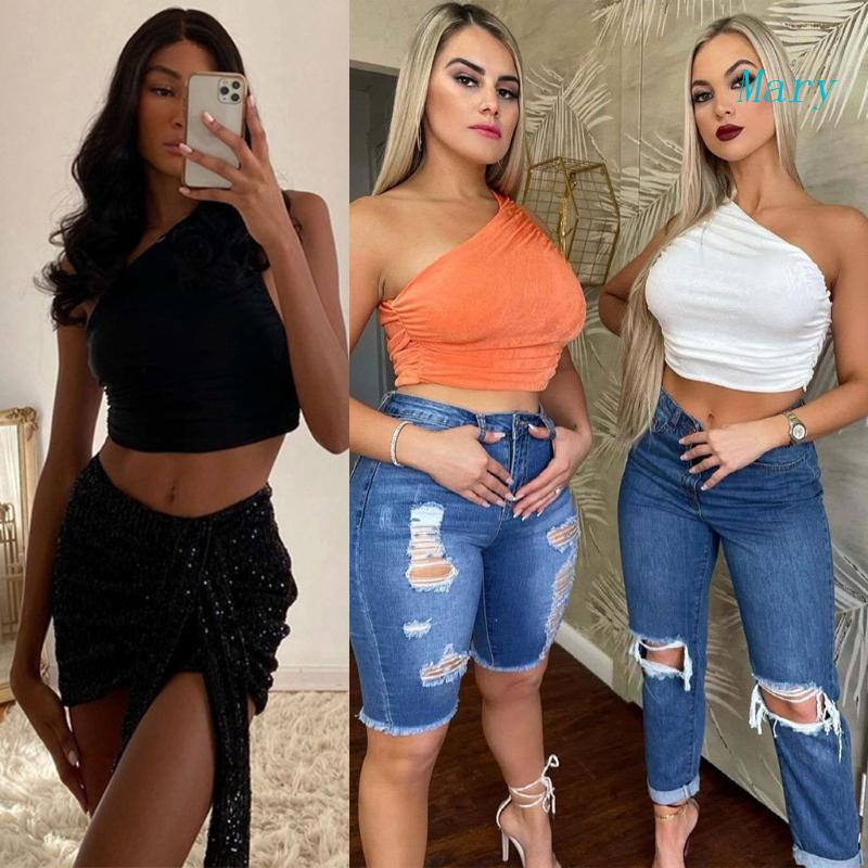 Áo Croptop Lệch Vai Màu Trơn Ôm Dáng Hở Lưng Thời Trang Mùa Hè Quyến Rũ Cho Nữ