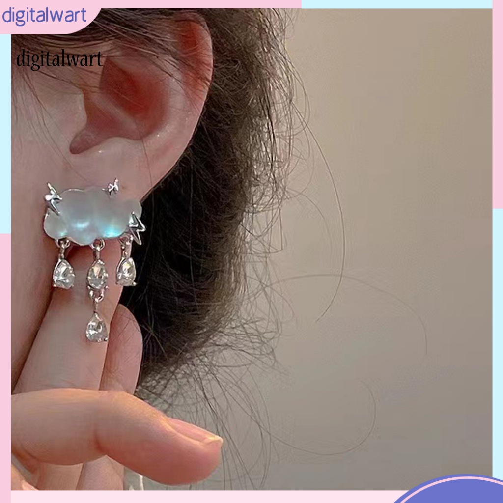 Kỹ Thuật Số| 1 Đôi Bông Tai Hình Đám Mây Mưa Đính Pha Lê Giả Thời Trang